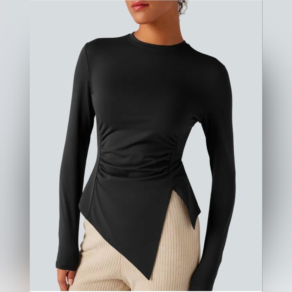 HALARA Black Asymmetrical Long Sleeve Top
